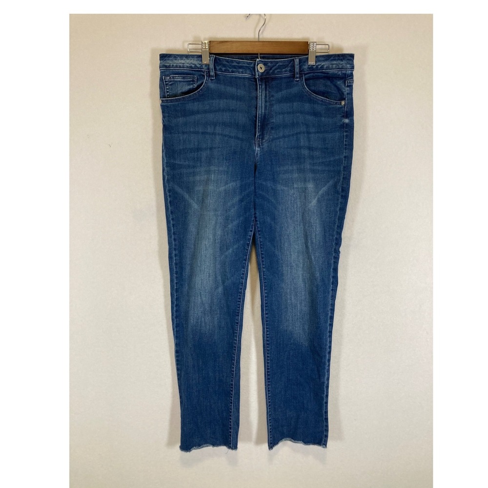 Classic Minimalist J.Jill Womens 12 Blue High Rise Straight Leg Raw Hem Jeans